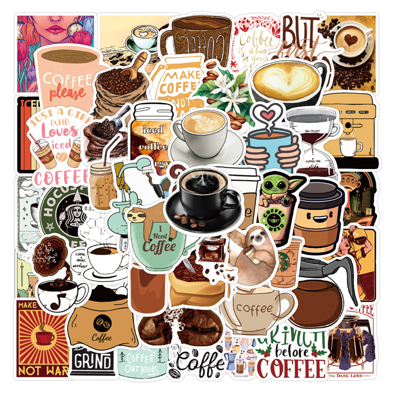 

Coffee Stickers 50 PCS Vinyl Waterproof Drink Sticker for Laptop Bumper Skateboard Water Bottles Computer Phone Cup Gifts for Adult, Multi colors