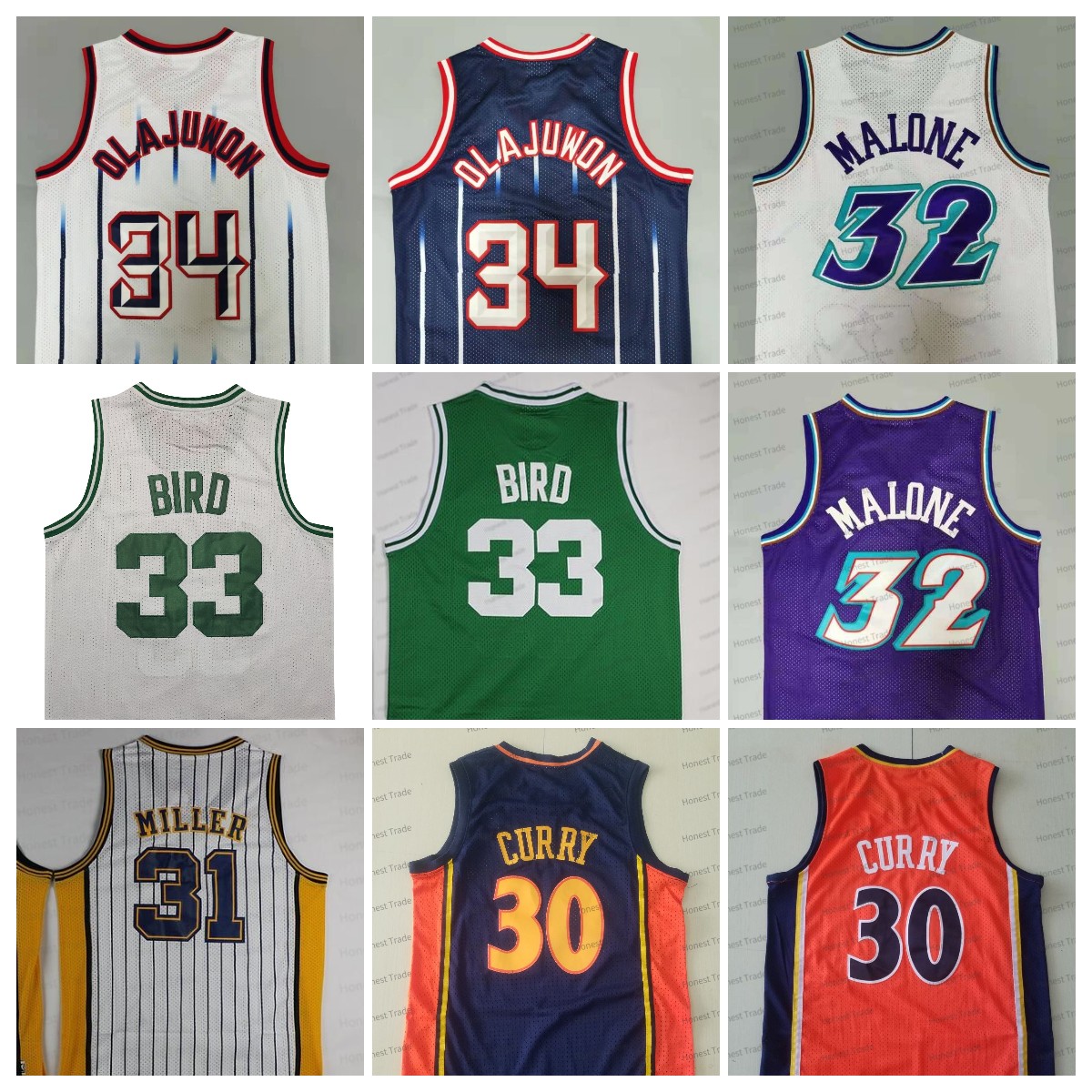 

Retro Basketball Jersey 34 Hakeem Curry Olajuwon 33 Larry 32 Karl Bird 31 Reggie 30 Stephen Malone Mens Basketball Jerseys Mesh Vintage Stitched, Men jersey