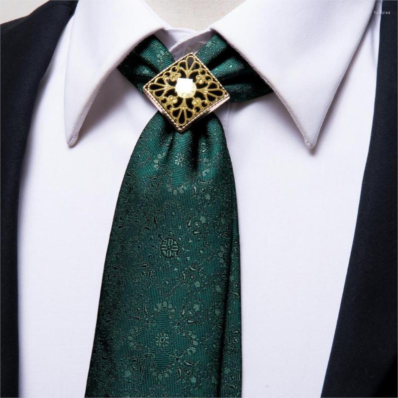 

Bow Ties Hi-Tie Men's Bolo Tie Gold Ring Silk Green Luxury For Men Business Floral Hanky Cufflinks Set Wedding High Quality NeckTie
