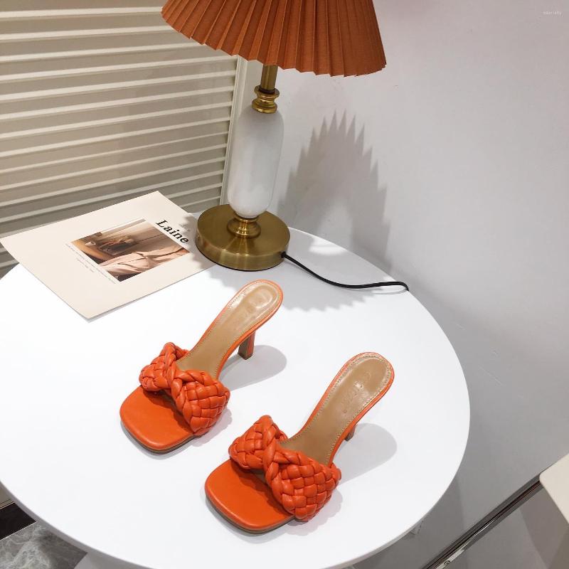 

Slippers 2022 Heel Ladies Summer Sandals Woven Thin High Heels Pumps Romen Outdoor Elegant Shoes Women Sexy Party, Black