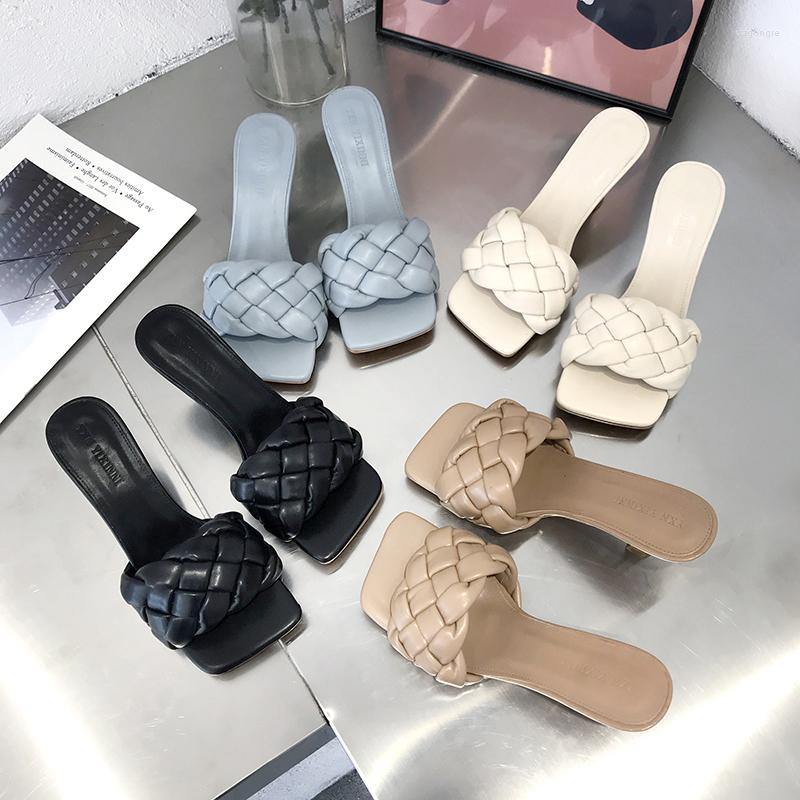 

Slippers 2022 Luxury Slides Women 7cm High Heels Mules Fetish Summer Sandals Low Prom Platform Stripper Blue Fashion Shoes, Beige