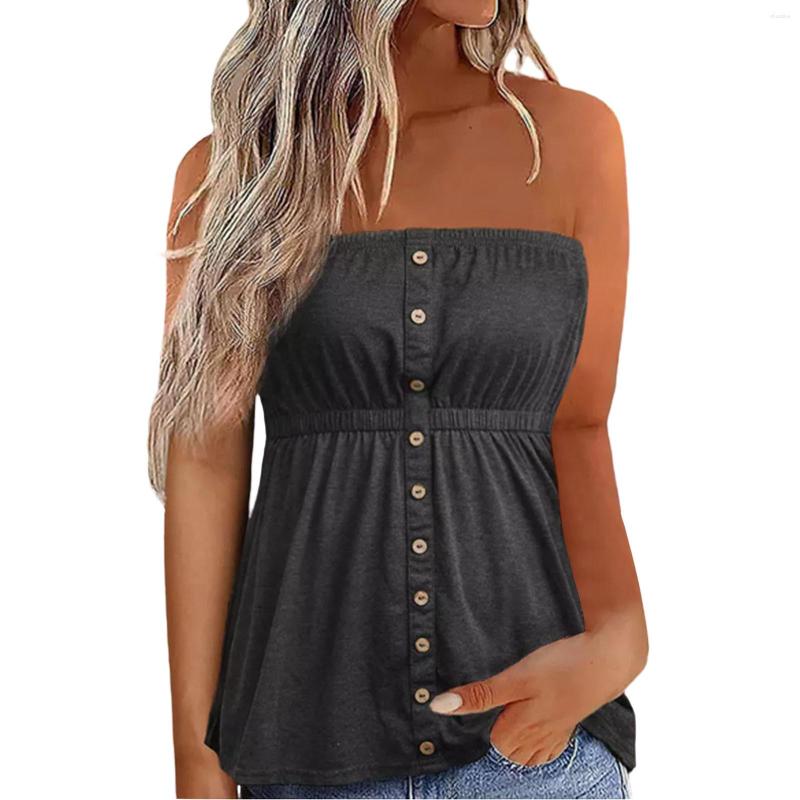 

Women' Blouses Sexy Strapless Blouse Shirts Women Solid Elegant Casual Wrapped Chest Loose Sleeveless Top Summer Oversized Pleated Tops, Black