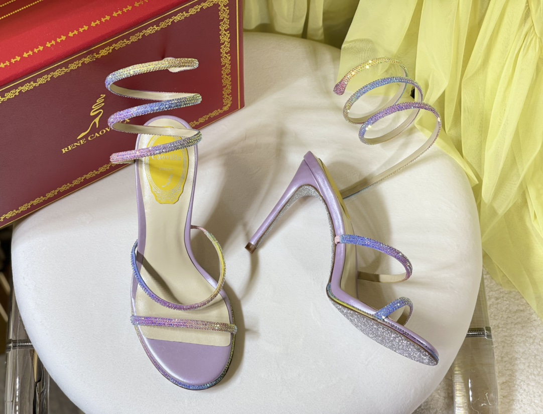 

RENE CAOVILLA Cleo open toe sandals crystal embellished spiral snake tail sandals twining rhinestone sandal women Top quality Hot maroon stiletto heels shoes AAAA, Only a boxes