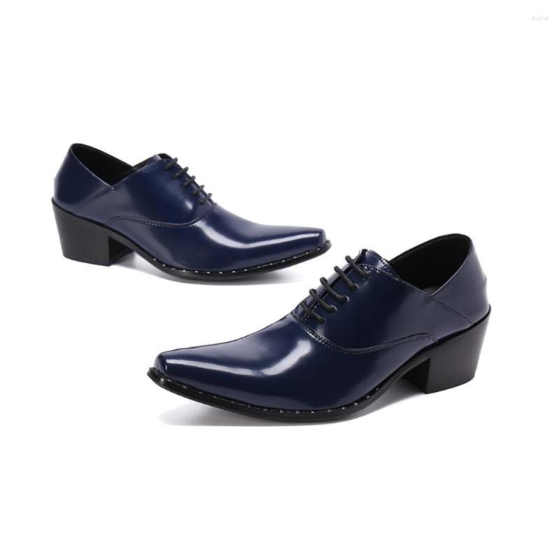 

Dress Shoes Genuine Leather Mens Luxury Blue Patent Lace-up Pointed Formal
