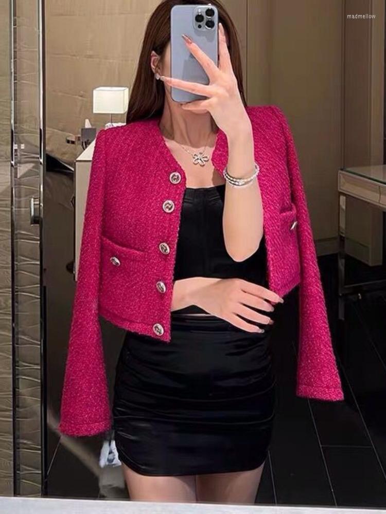 

Women' Jackets 2022 Autumn Winter Clothes High Quality Casual Tweed Jacket Women Coat Elegant Casacos Outwear Tops Chaquetas Mujer Veste, Hot pink