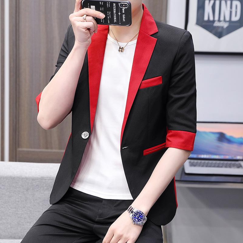 

Men's Suits 2022 Men's Summer Thin Mid Sleeve Short Youth Color Matching Casual Blazer, Black