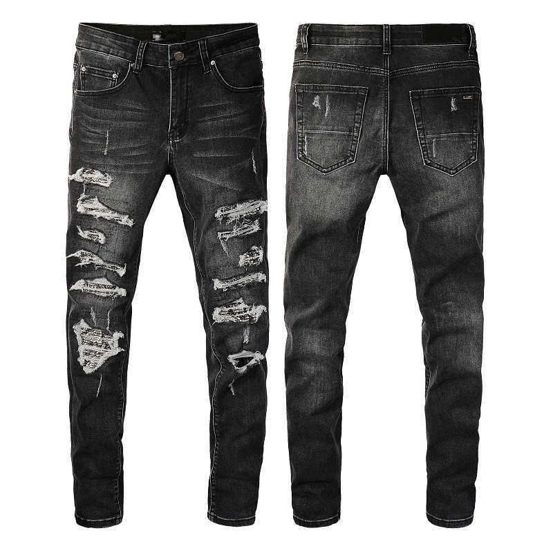 

Designer Jeans for Man Biker Mens Pants Slim Stretch Skinny Distressed Motorcycle Patch Denim Fit with Holes Hip Hop Streetwear Straight Leg, 852