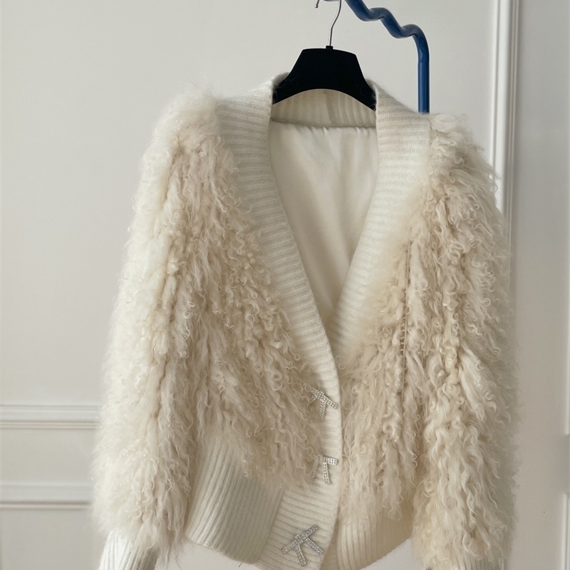 

Women s Fur Faux clothing autumn and winter lamb wool mohair coat 221010, White