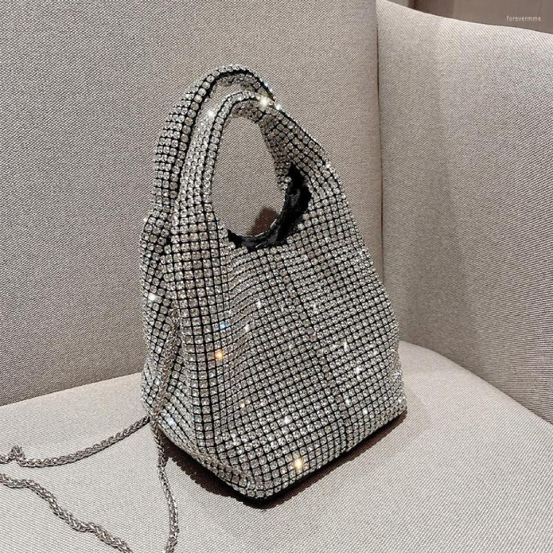 

Evening Bags Women's Luxury Diamond Rhinestone Shiny Totes Crossbody Brand Designer Bucket Handbag Party Day Clutch Purse, Silver