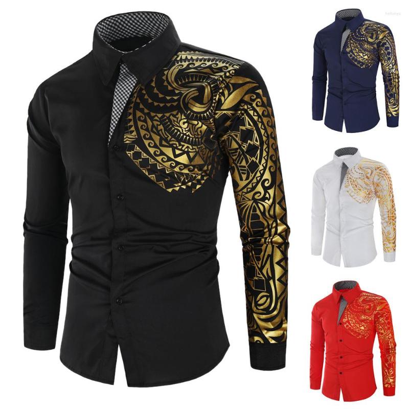 

Men's Casual Shirts 2022 Men's Fashion Slim Shirt Personality Picture Bronzing Printing Long Sleeve Clothing, Picture color4