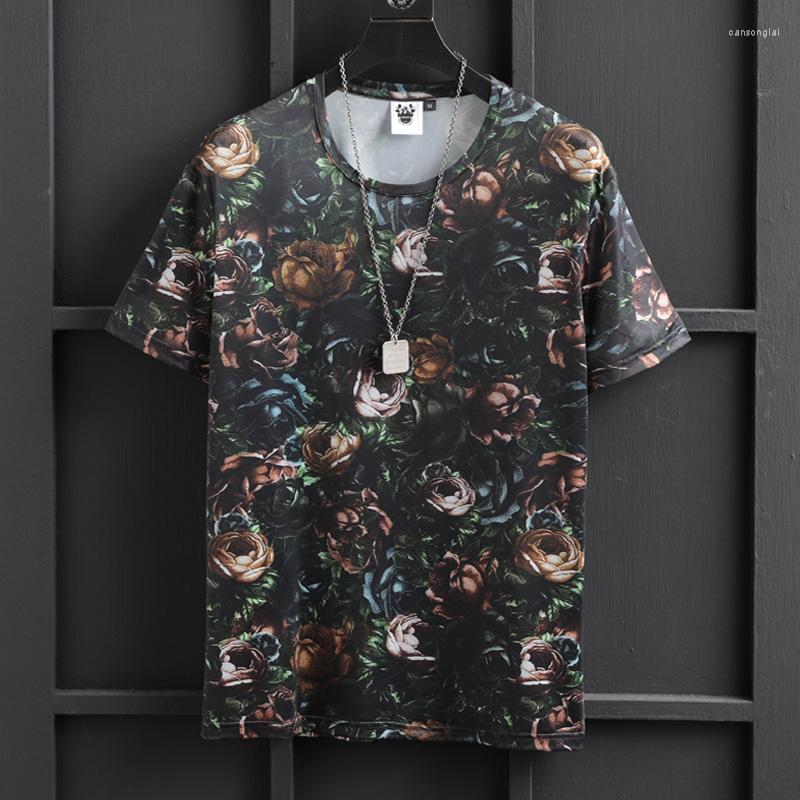 

Men's T Shirts European And American Men's Wear Summer 2022 Vintage Rose Print With Short Sleeves Round Collar Fashion T-shirt, Black