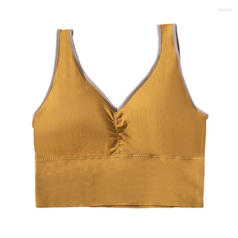 

Bustiers & Corsets Women Backless Sports Bra V Neck Rib Crop Tank Top With Detachable Pads Sleevelss Solid ColorTop