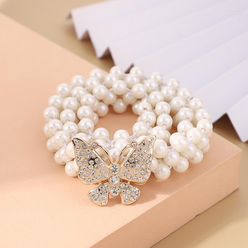 

Belts Rhinestones Pearl Women's Waist Chain Jewelry Braided Thin Belt Dress Fashion Girls Butterfly Buckle, Black