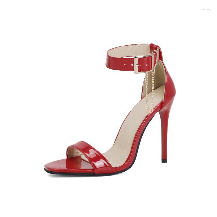 

Sandals European And American Style Belt Buckle Ultra High Heel Open Toe Square Head Large 44 45 46 47 Small, Black