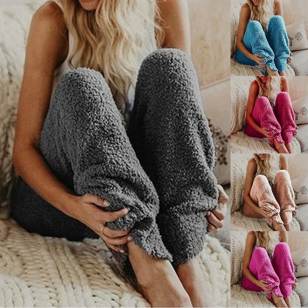 

Women' Pants  Warm Fleece Casual Home Trousers Coral Loose Comfortable Plush Autumn Winter Female Clothes 221011, Red