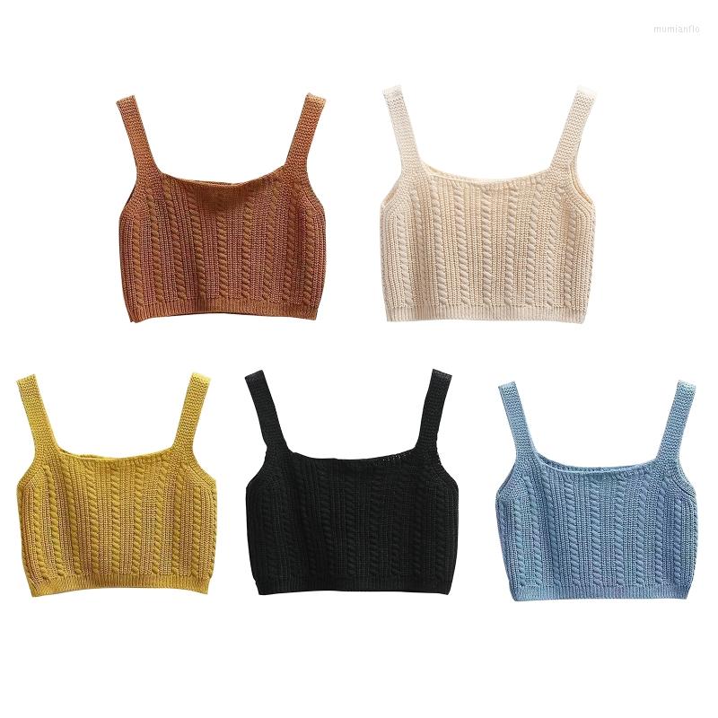 

Women's Tanks Women Summer Sling Crop Top Knitted Vest Waistcoat Square Neck Camisole, Black