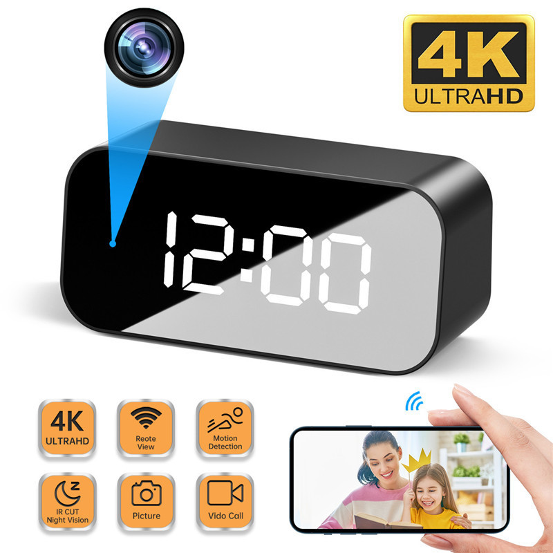 

Other Electronics 4K HD WIFI Clock Camera 166degree Camera Micro Cam IR Night View Alarm Camcorder Digital Watch Video Mini DVR Oculta Small Cam 221011