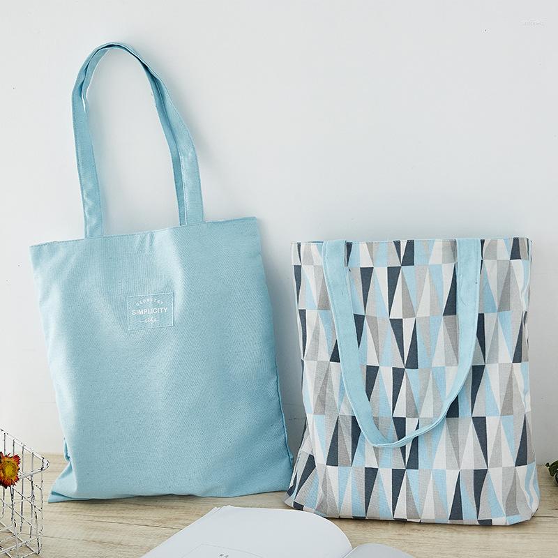 

Evening Bags Women Plaid Linen Cotton Shopping Bag Female Canvas Cloth Shoulder Storage Handbag Reusable Eco Grocery Totes Double-sided, Grey yellow triangle