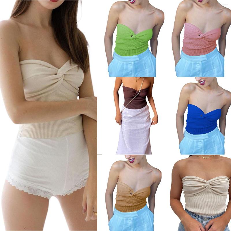 

Women' Tanks Women Fashion Twist Front Tube Tops Sleeveless Backless Crop Lady Casual Solid Color Knit Vest Camis Clubwear Outfits 2022, Beige