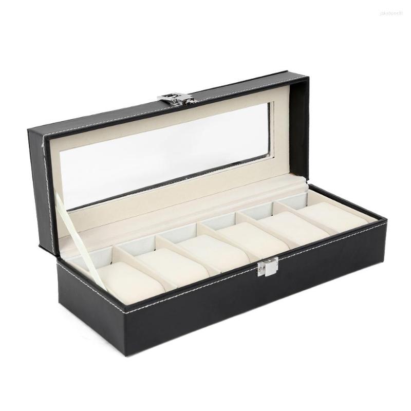 

Watch Boxes 6 Grids PU Leather Box Jewelry Storage Case Display Caja Reloj