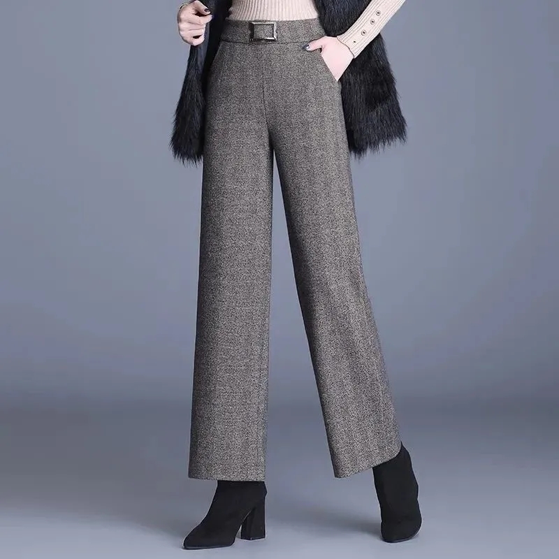 

Women's Pants Blend Women Clothes Fall Winter High Waist Casual Straight Slim Office Lady Trousers Pantalones De Mujer 221011, Black 01