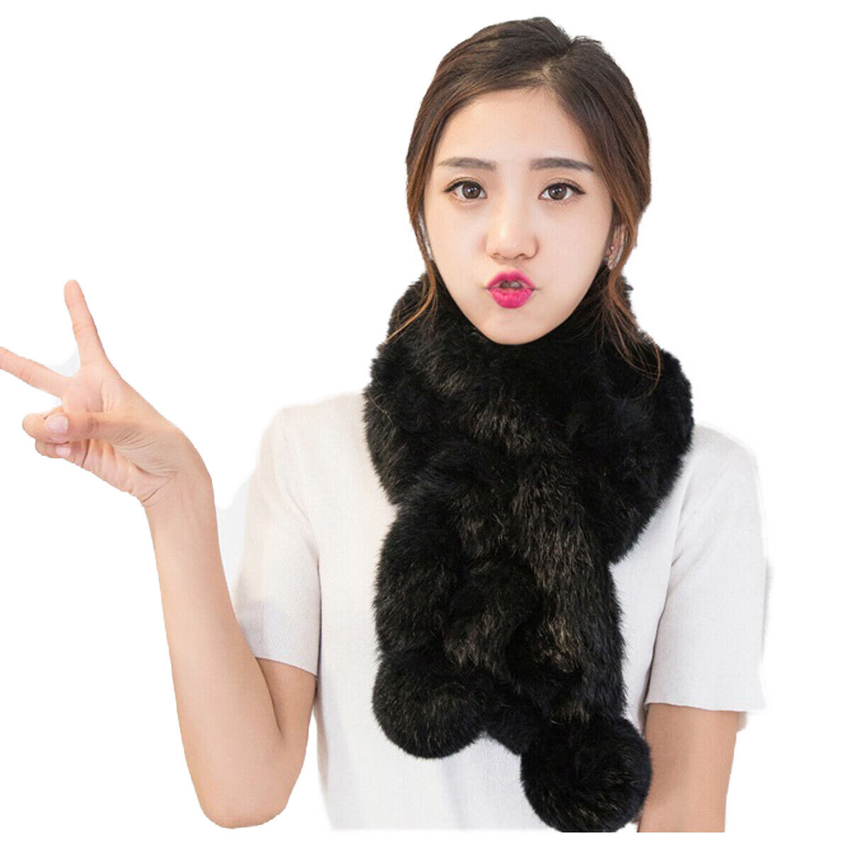 

Winter Fur Scarf Women Whole Rabbit Warm Neckerchief Fluffy Soft Black