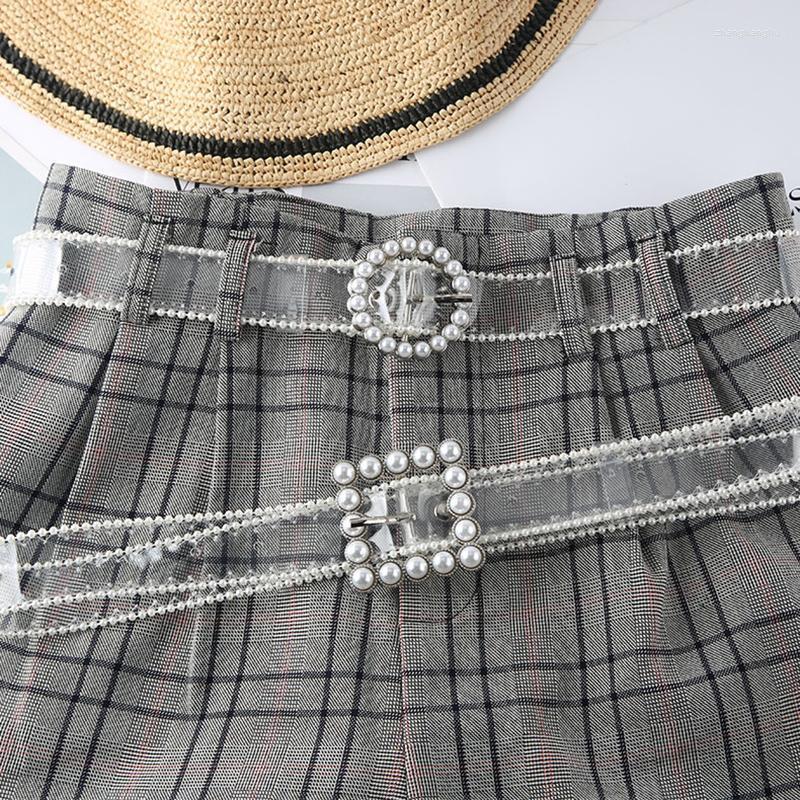 

Belts Transparent Corset Belt Round Square Buckle Pin Waist Pearl Edge Decorative Waistbands Clear Jeans Chain StrapBelts, Black