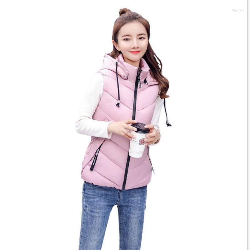 

Women's Vests Autumn Winter Women's Vest 2022Hooded Down Cotton Waistcoat Female Short Slim Plus Size 3XL Solid Casual Sleeveless, Black