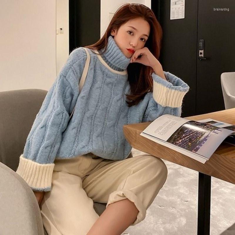 

Women's Sweaters Autumn And Winter Turtleneck Sweater Pullover Women's Loose Outer, Blue