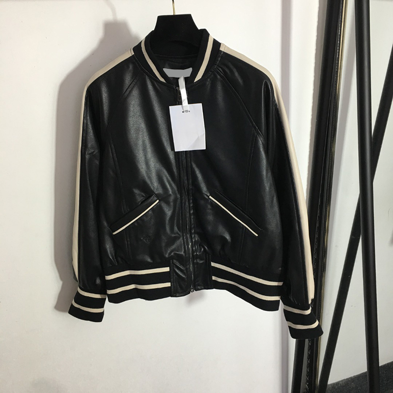 

PU Leather Zipper Jackets Hip Hop Motorcycle Coats Fashion Bee Embroidery Coat Winter Fall Windproof Outerwear, Black