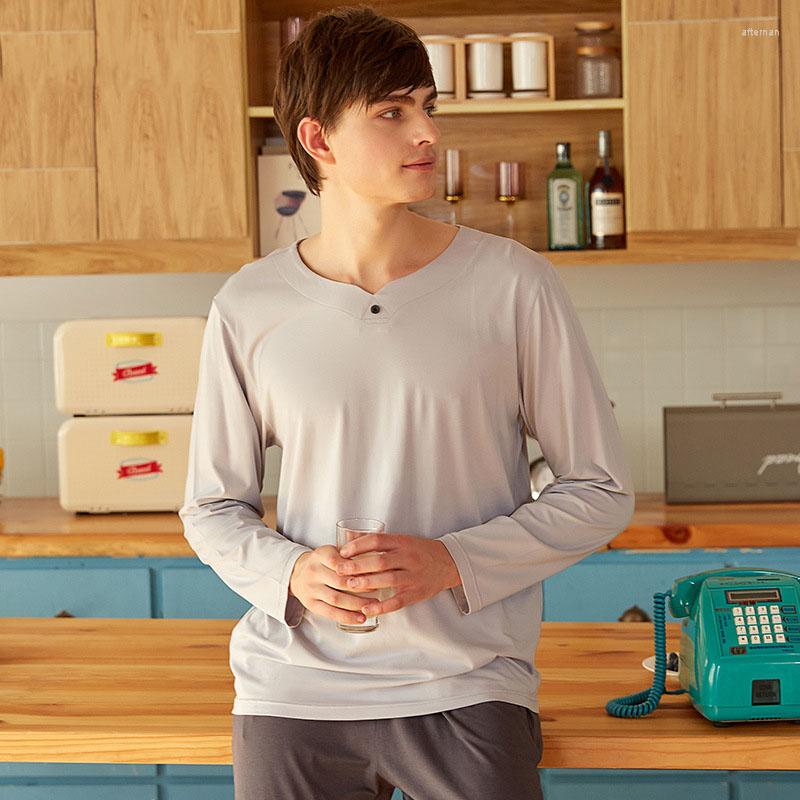 

Men's Sleepwear Men Early Autumn Cotton Long-Sleeved Pajamas Set Simple O-Neck Man Home Suit L-3xl Mens, Gray