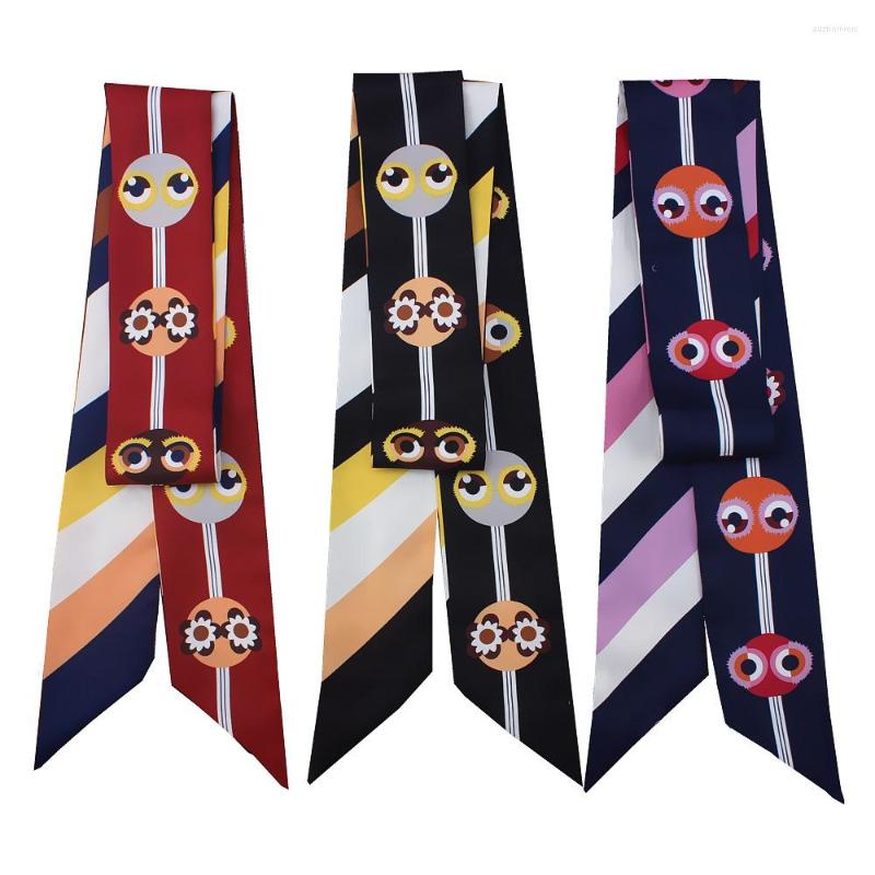 

Scarves POBING Luxury Cartoon Print Scarf Small Silk Handle Bag Ribbons For Women Headwear Geometric Long Wholesale120 5CM