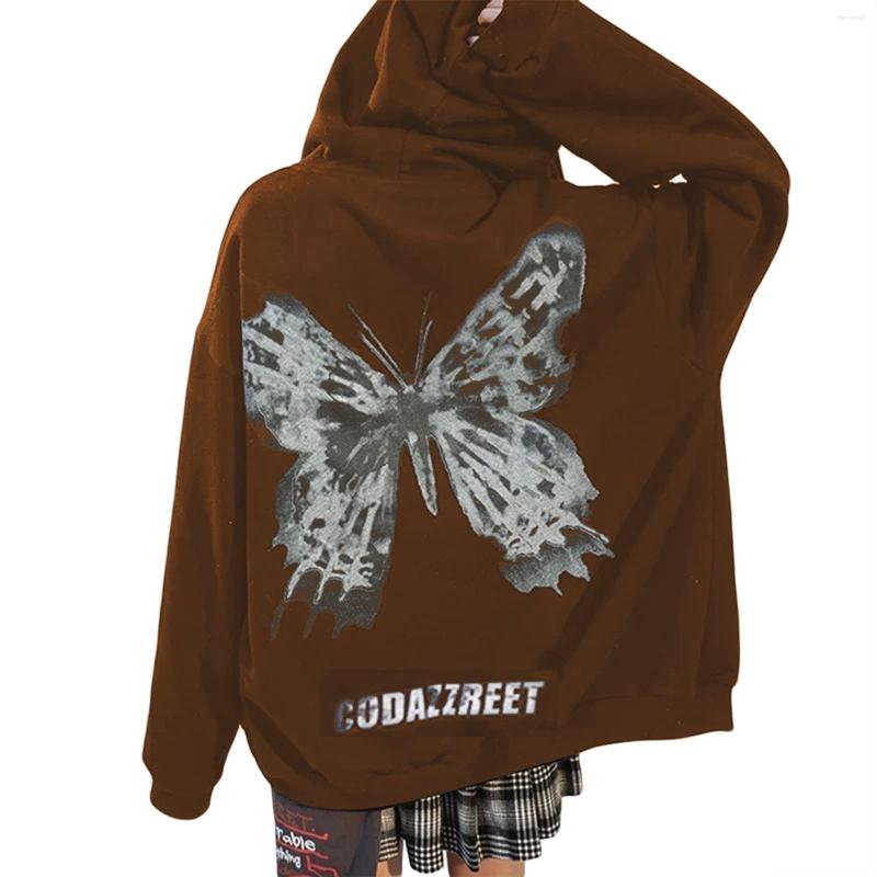 

Women' Hoodies Zip Up Hoodie Streetwear Women Y2K Hip Hop Butterfly Pattern Black Coat Fall Clothes 2022 Autumn Crewneck 2000s Aesthetic