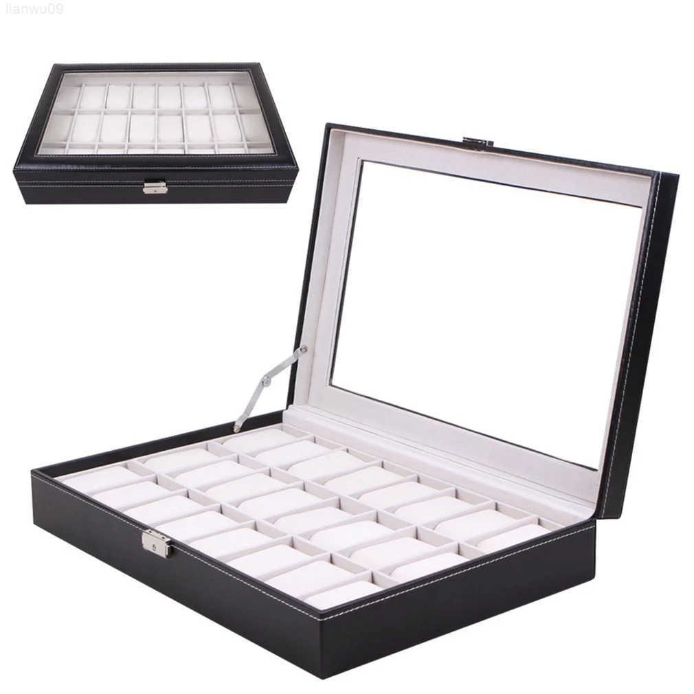 

Watch Boxes Cases 2024 Slots Trave Pu Leather Display Box Double Deck Storage Case Organizer Classic Holder Pad Cushion Display J220825