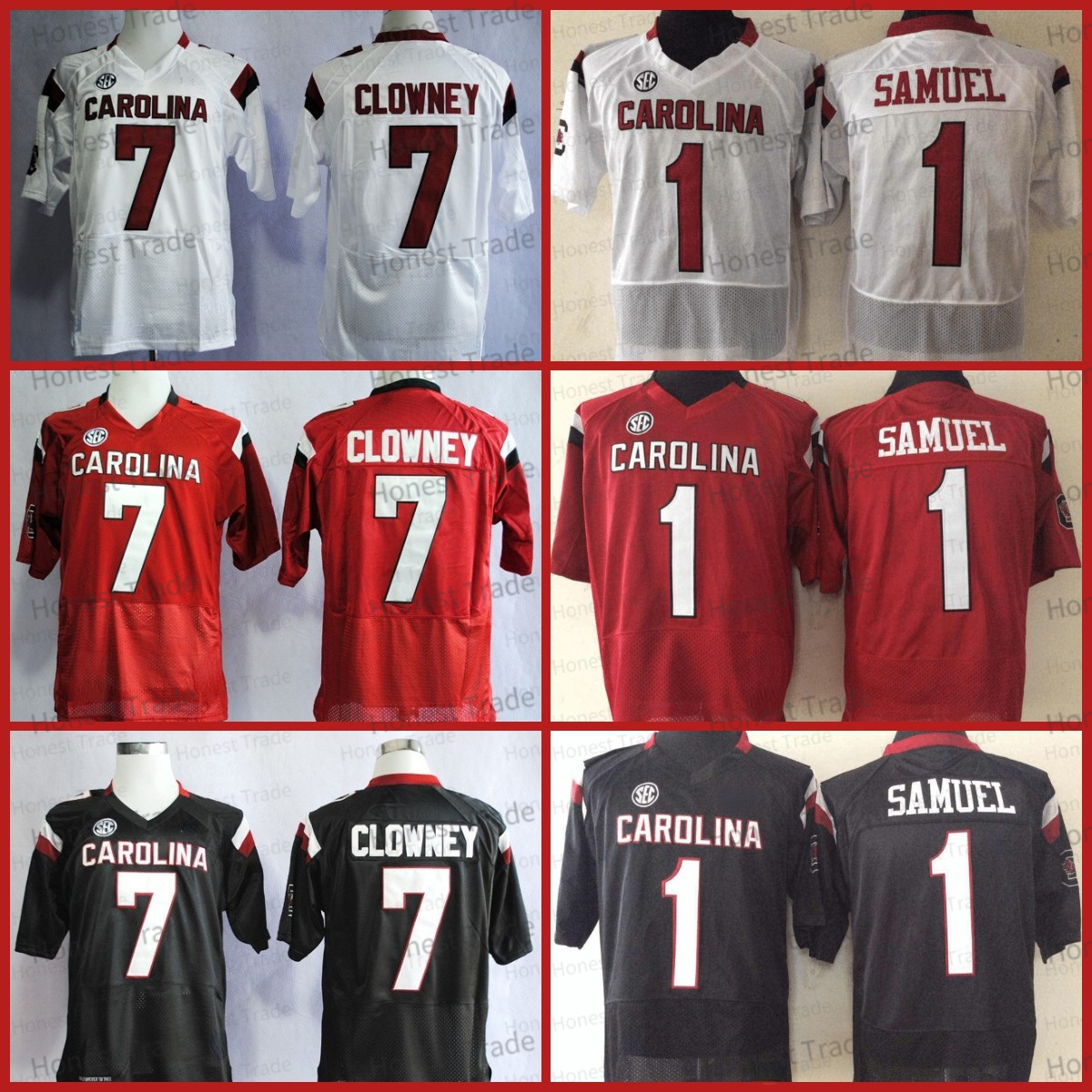 

NCAA 1 Deebo Samuel Football Jersey South Carolina 7 Jadeveon Clowney 14 Connor Shaw Red Black College Mens Football Jerseys