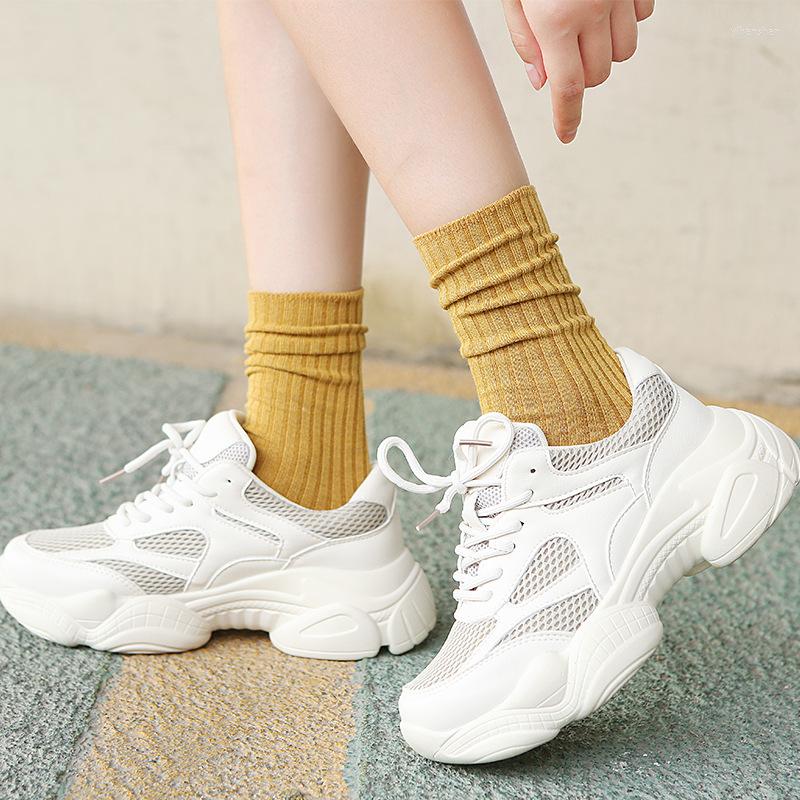 

Women Socks 5 Pairs Vertical Stripe Japanese Style Breathable Mid Tube Pure Color Long 1Pair Men Cotton Nice Gift, Black