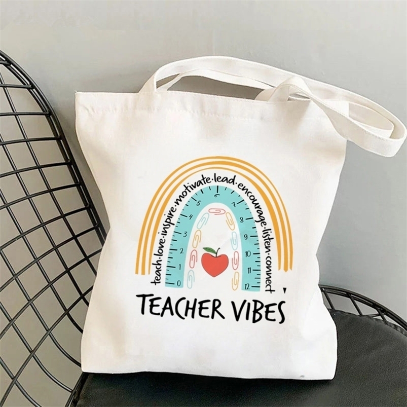 

Shopping Bags Eco Women Shoulder Rainbow Teacher Fashion female Handbag Canvas Bag Casual Large Ladies Travel 221010, 2945