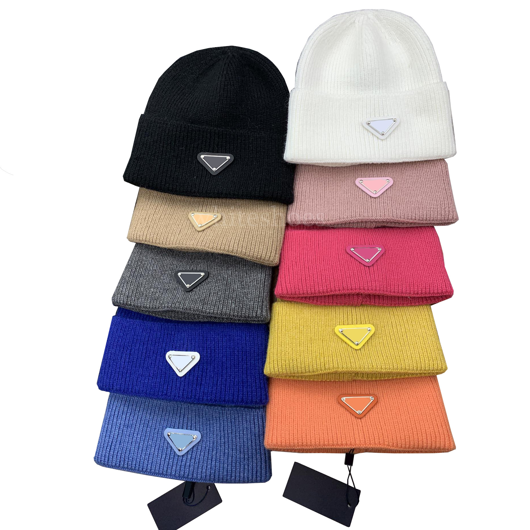 

Men Women Knitted Beanie Triangle Badge Designer Beanies Winter Windproof Knits Cap Unisex Adjustable Hat, Light blue