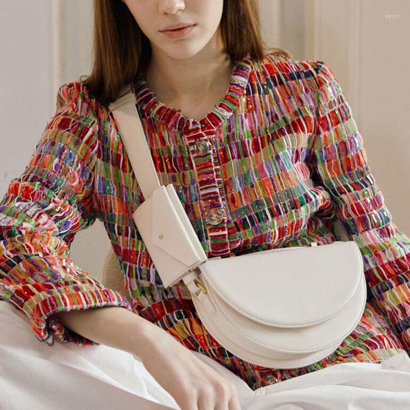 

Evening Bags Fashion Saddle Women Crossbody Designer Wide Strap Shoulder Bag Luxury Pu Leather Messenger Lady Small Flap 2 Set, Beige