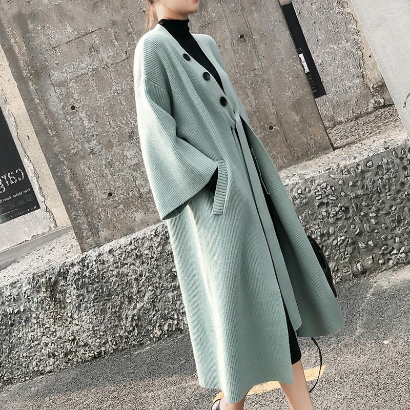 

Women's Wool 2022 Autumn Winter Women Jackets Knitting Warm Korean Style Elegant Casual Long Coat Outerwear Ladies Woman Coats, Black
