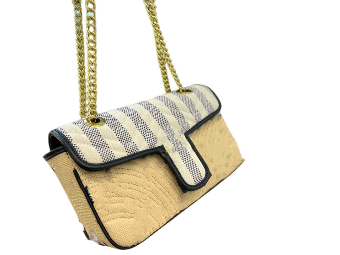 

Classic woman Lafite straw woven Marmont chain bag Fashion Shopping Satchels Corrugated quilted leather crossbody messenger bags hobo, Blue size 27 x16cm