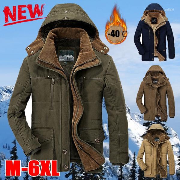 

Men's Down 2022 Fashion Winter Jacket Men Warm Thick Windbreaker Fleece Cotton-Padded Parkas Military Overcoat, Khaki