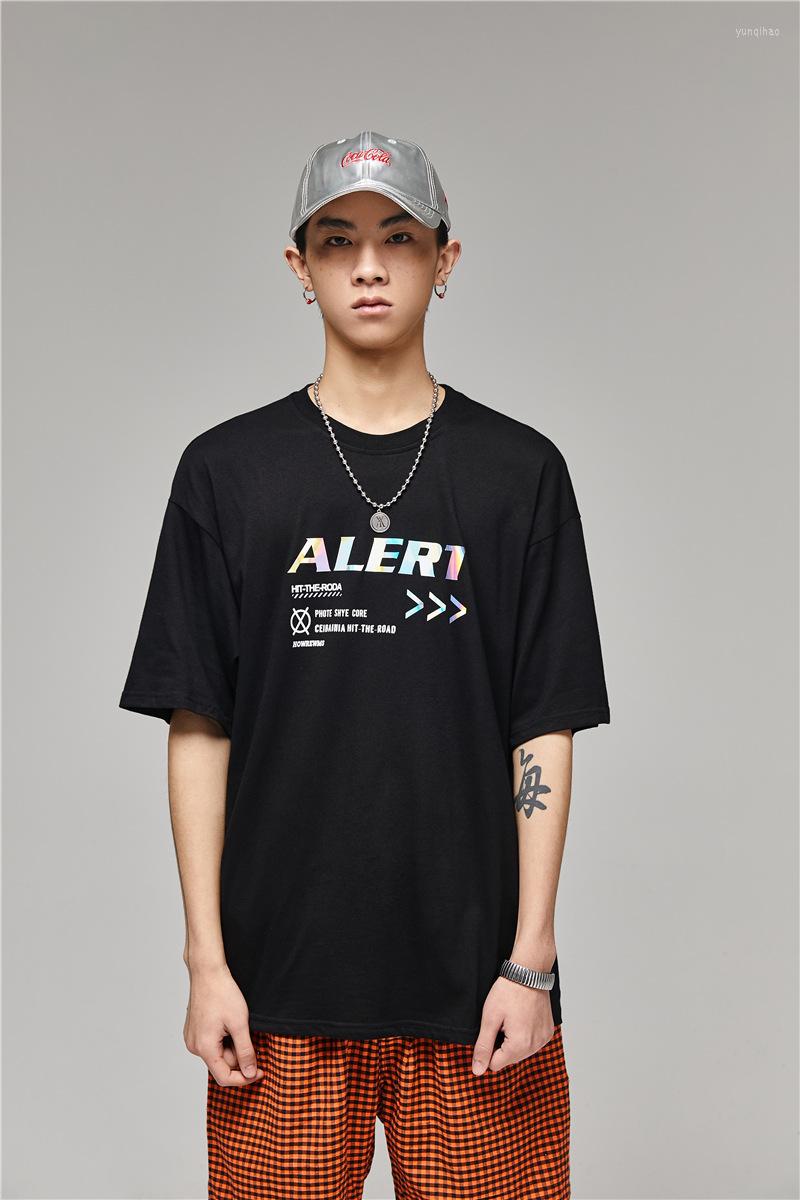

Men's T Shirts 2022 Summer Cotton Printed Reflective Letters Couple Short-sleeved T-shirt Casual Ins Tee, Black