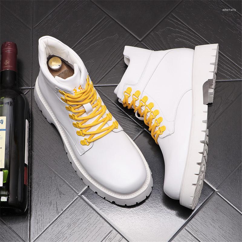 

Boots 2022 Men Leather Shoes Casual High Tops Punk Motorcycle Work Zapatillas Hombre, Black