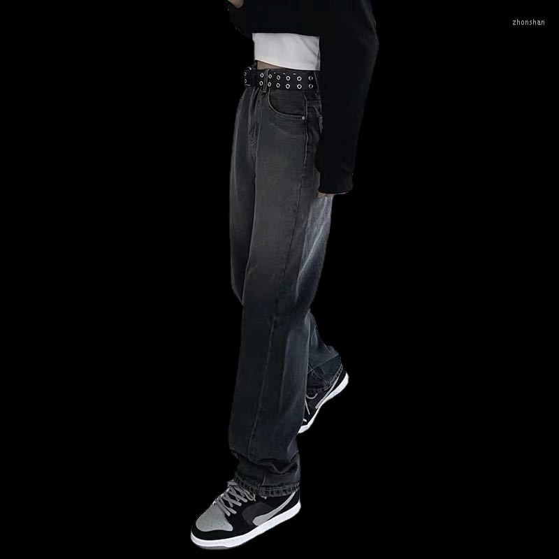 

Women' Jeans Gradient Women Fall/winter Straight Loose High Waist Korean Version Of Street Personality Retro Black Wide Legs
