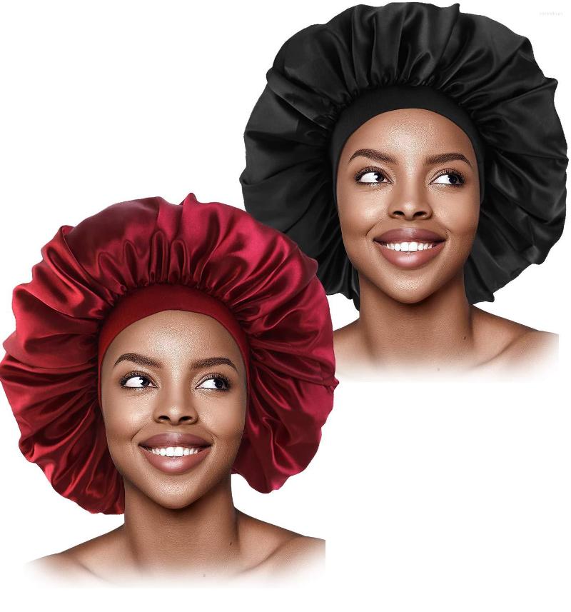 

Berets Large Satin Bonnet Sleep Cap Silky Night Hat With Wide Elastic Band For Women Hair Loss Curly Natural Long