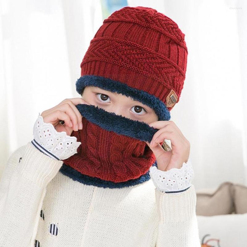 

Berets Children Winter Knitted Hats Scarf Set Boys Girls Beanie Skull Lined Fleece Thick Latest With Warm Kid Warmer Nec J2O0