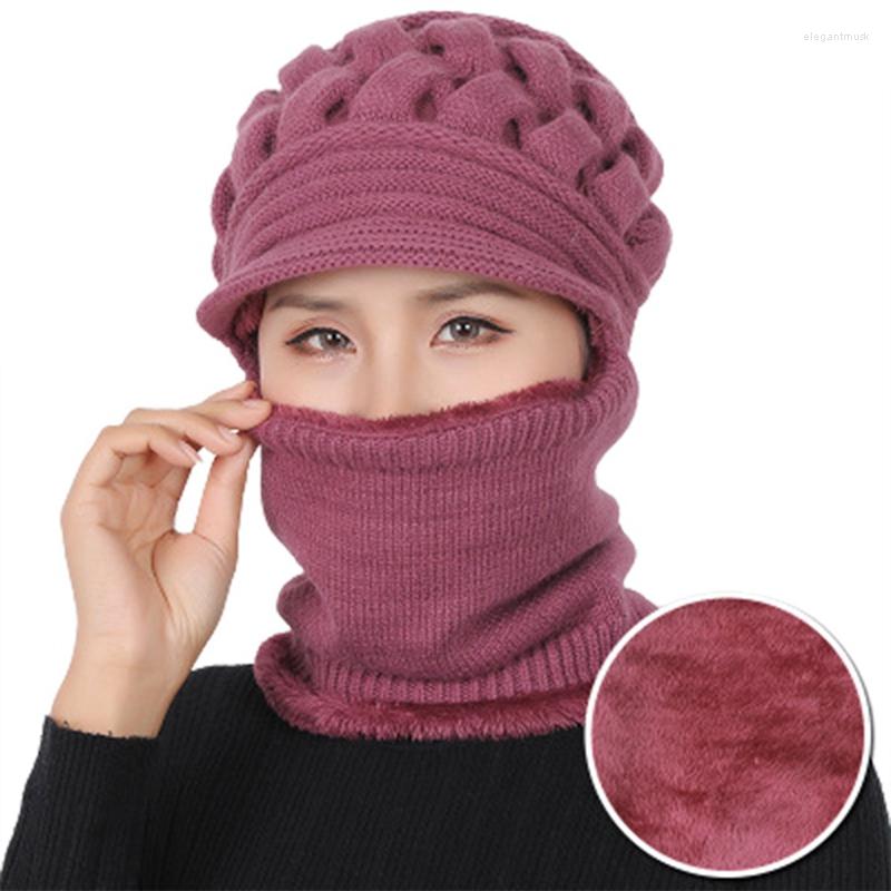

Bandanas Coral Fleece Winter Hat Beanies Women's Scarf Warm Breathable Wool Knitted For Women Double Layers Protection Caps