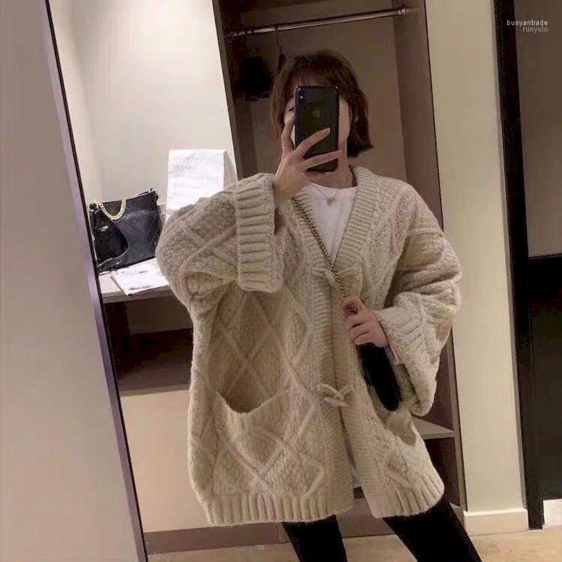 

Women's Sweaters Women's Horn Buckle Japanese College Style Sweater Women Solid Diamond Jacquard Loose V-neck Knitted Cardigan Female, Blue