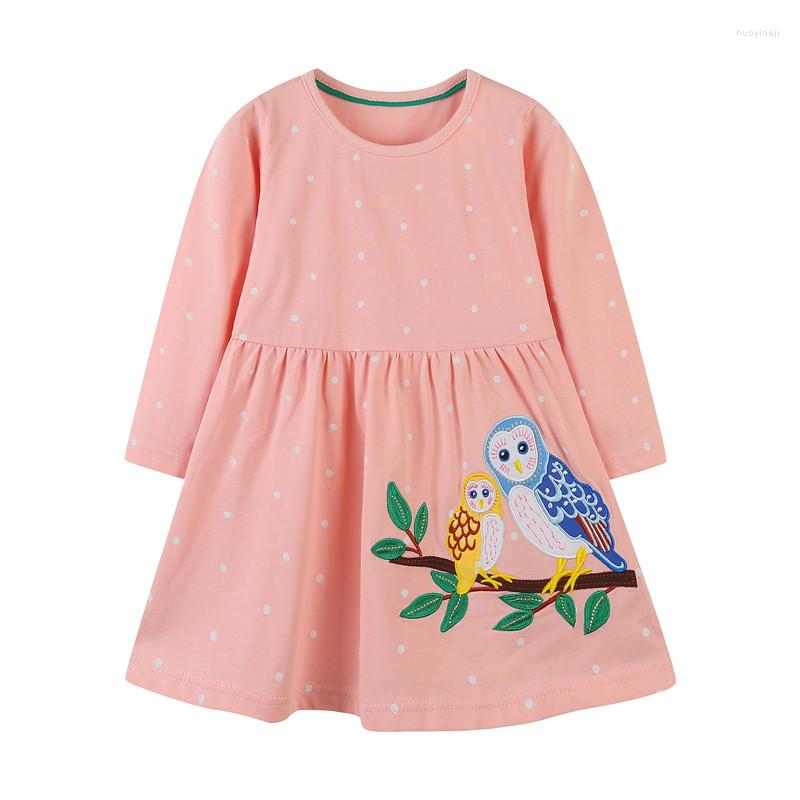 

Girl Dresses Jumping Meters Autumn Winter Owls Embroidery Party Girls Long Sleeve Cotton Dots Children's Clothes Kids Frocks Gifts, T1301 pink